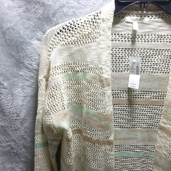 Maurices Striped Pointelle Duster Cardigan , Size Small Open Front Knit Sweater‎ - Picture 4 of 10